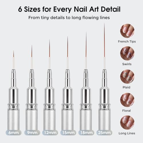 Nail Art Brushes, Liner Brushes for Nails, 6 Pcs Nail Brushes - color: Silver