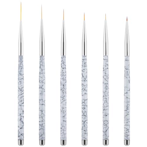 Tbestmax 6 Pcs Nail Art Liner Brushes, UV Gel Painting Acrylic Nail Brushes Striping Brushes for Short Strokes, Details, Blending, Elongated Lines 5/7/9/11/15/20mm - color: 6pcs - White