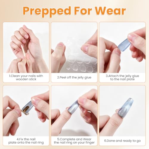 20Pcs Wudu Nail Rings with 120Pcs Adhesive Nail Tabs-Gold - color: Gold