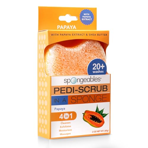 Spongables Pedi Scrub Foot Exfoliating 20+ Wash Sponge, Papaya, 1 Count - color: Papaya, size: 1 Count (Pack of 1)