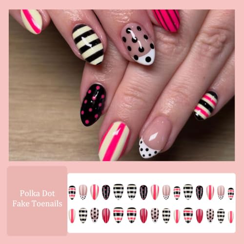 30Pcs Almond Press on Nails Polka Dots Fake Nails Short Nails Press ons - color: Summer Style-Colorful-14