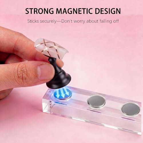 Nail Stand for Press Ons, Acrylic Magnetic Nail Tips Practice Holder, Practice Hands & Fingers, 100 Pcs Reusable Double-Sided Tape Dot for Home DIY Salon Painting Nails Stand kit (Black) - color: Black A