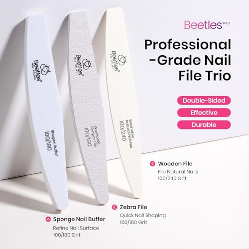 Beetles Pro Nail File and Buffer 3Pcs 100/180/240 Grit Double Sided Tool - color: B-White-3