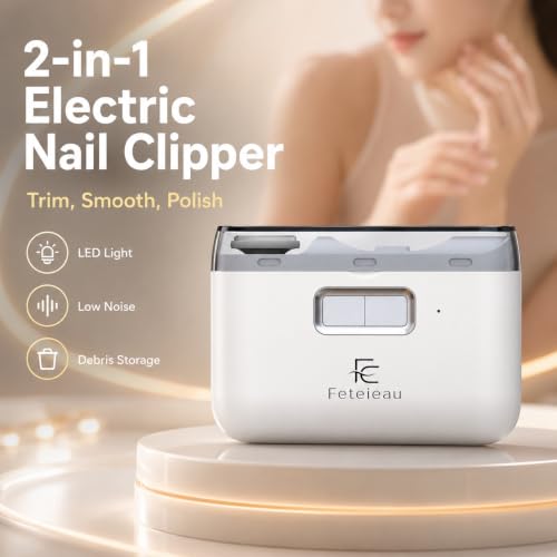 Electric Nail Clipper,Automatic Nail Clipper,Rechargeable 2 Speed Nail Clippers Set,45DB Nail Kit,LED Light Electric Nail Clippers for Adults,Seniors,People,2 in 1Design Manicure Set Portable White - color: White Dark