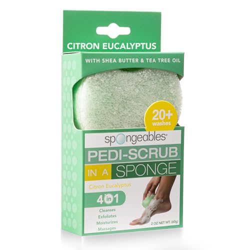 Spongeables Pedi Scrub Foot Exfoliating 5+ Wash Travel Sponge, Citron Eucalyptus, 1 Count - color: Citron Eucalyptus, size: 1 Count (Pack of 1)