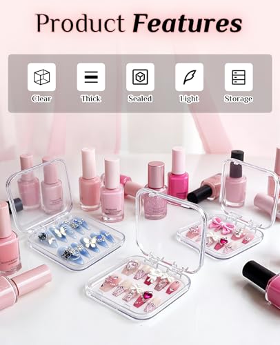 16PCS Press on Nail Boxes, Nail Cases for Press Ons with Adhesive Double Sided Tape