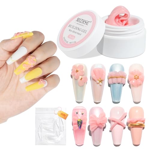 MIZHSE Solid Builder Gel for Nails, Nude Pink Non-Sticky Sculpting Gel, 3D Nail Art Building Carving Modeling Hard Nail Extension Soak Off UV/LED Nail Art Salon Home DIY 15g - color: 15g Nude