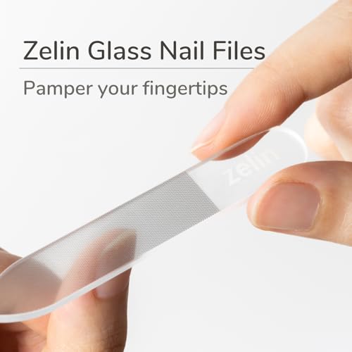 zelin Glass Nail File with Leather Case, 3 Pcs Single-Sided Mini Nail Files