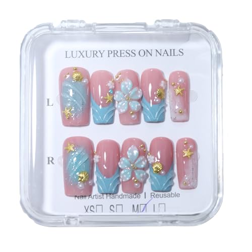 Handmade Long Square Press On Nails | Reusable & Salon Quality (O906, M) - color: O906, size: M