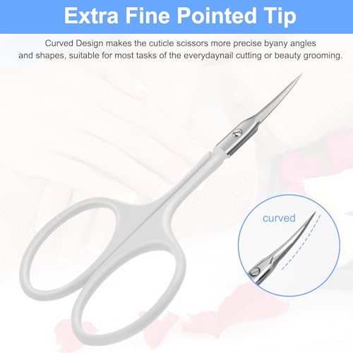 CGBE Cuticle Scissors, Extra Fine Curved Eyebrow Scissors, White - color: White