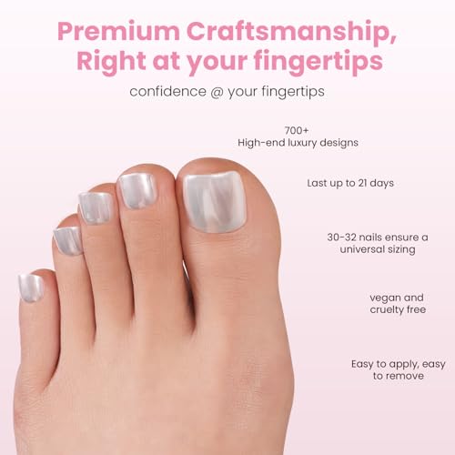 Nail Reformation Press On Toenails, White Pearl Short Square Fake Toe Nails - color: White Pearl