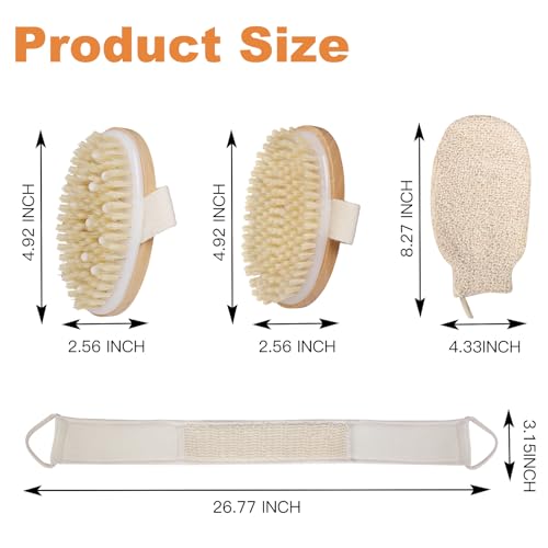 Dry Brushing Body Brush, 4Pcs Shower Exfoliating Brush, Women & Men