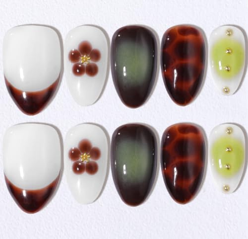 Buleens Handmade Press on Nails Acrylic - color: Brown-Green Tortoiseshell, size: S
