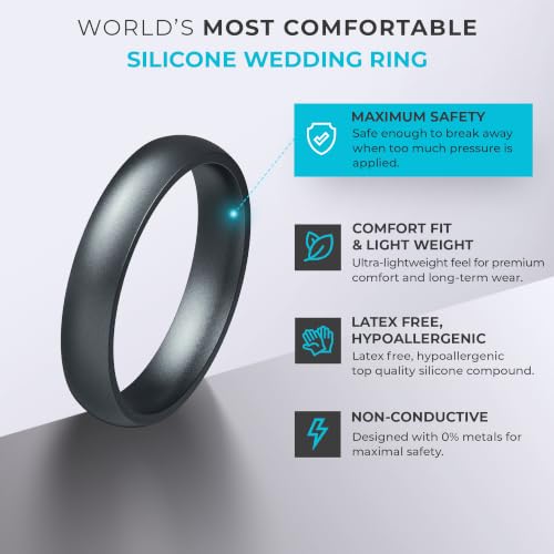 ThunderFit Silicone Wedding Rings for Him & Her, Metallic Finish Design, Unisex Breathable Rubber Engagement Bands in Narrow, Standard, and Wide Style, 1-Pack - color: Pack A: Midnight Pearl, size: 5.5-6 (16.50mm), style: Classic