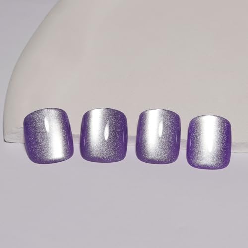 Stbisne Purple Press On Nails Short Lavender Color Cat Eye Square Fake Nail - color: M03-Amethyst Drift