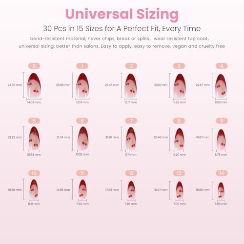 Nail Reformation Press On Nails, Cherry | Pink Medium Almond 15 Sizes 30Pcs - color: Cherry Cherry
