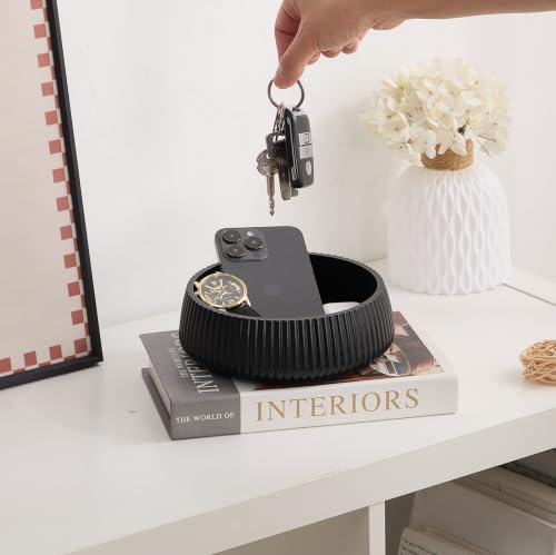 7" Modern Key Bowl for Entryway Table - Concrete Small Decorative Bowl - color: Charcoal Black