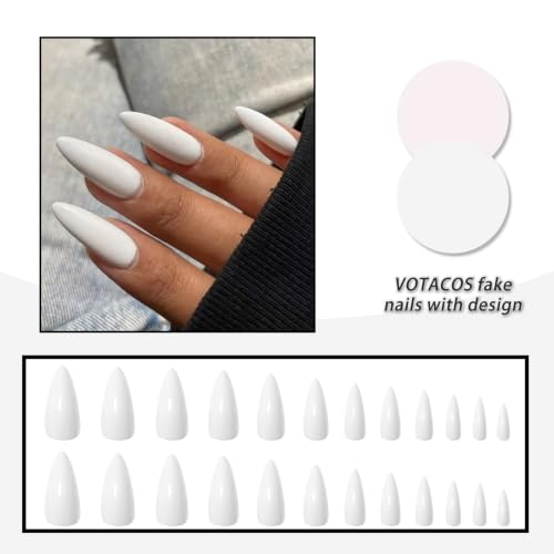 White Press on Nails Almond Long Glossy Fake Nails for Women - color: 10-Milk White