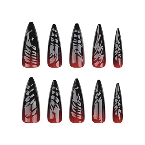 24 Pcs Halloween Press on Nails Long Stiletto Fake Nails Red Black Gradient False Nails with 3D Design Goth Acrylic Nails Press ons Halloween Glue on Nails Full Cover Reusable Stick on Nails for Women - color: Style 7