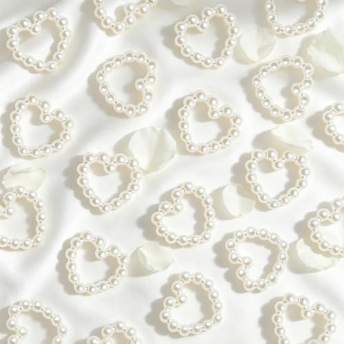 500 Pcs Pearl Heart Table Scatter Confetti, Faux Pearl Heart Bead Charms for Nail Art Manicure, Wedding Table Scatter, Cake Decor and Gift Wrapping DIY Crafts