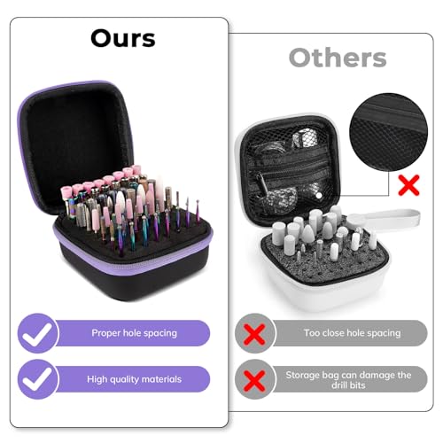 Lavinda Nail Drill Bit Holder & Organizer Case, Portable Box for Nail Tech - color: Black,Purple