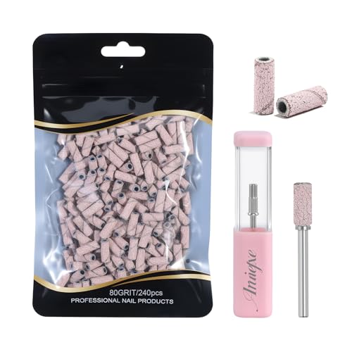 240Pcs Nail Drill Bits, 80 Grits Sanding Bands for Nail Drill with 3.1mm Mandrel Bits, Mini Sanding Bands for Acrylic Nails Gel Manicures and Pedicures (Pink) - color: 240pc Pink, size: 80 Grit
