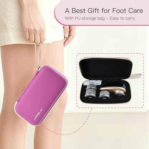 APRELM Rechargeable Electric Foot Callus Remover with 3-Sizes 120Pcs Sandpapers, Professional 1000RPM Electric Foot File with Organizer, Pedicure Tools Gifts for Women Men (E5 Black-Gold) - color: Black-gold