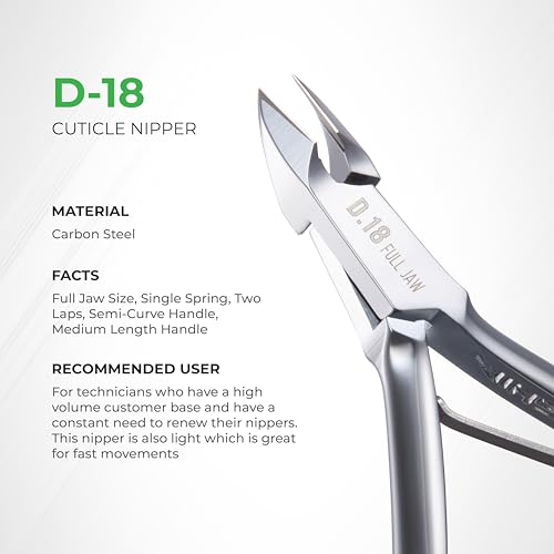 Sleek Chrome Plated Cuticle Nipper - D-18, Precision Nail Tech Nipper with Hard Steel Jaw and Single Spring - Choose D-18 for Effortless and Professional Nail Care - color: Silver - Shine Finished