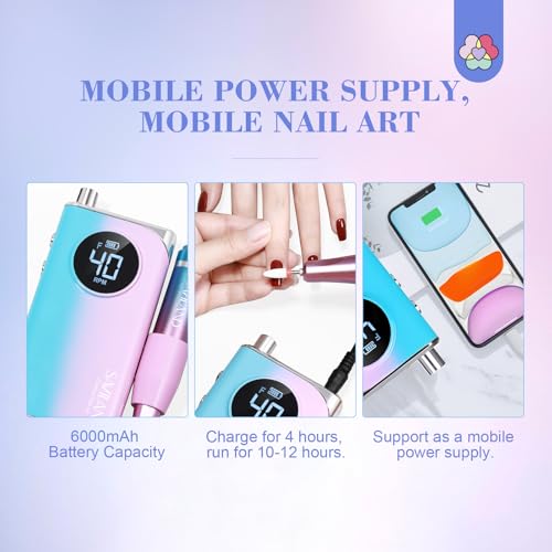 SAVILAND Electric Nail Drill 40000RPM Nail Drill Professional Machine with Nail Kit Portable Electric Nail File Electric for Nail Supplies Rechargeable Manicure Pedicure Salon Home - color: Bronze