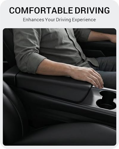 BASENOR Center Console Armrest Cover for 2017-2024 Tesla Model Y Model 3 - size: Model Y / 3 Black