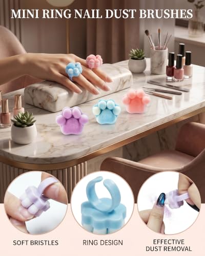 3 Pcs Cat Claw Open Ring Nail Dust Brush, Soft Nail Powder Remover Brush