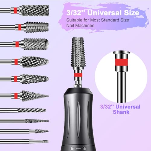 Diesisa 10Pcs Nail Drill Bits Set:Tungsten Carbide Nail Bits for Nail Drill - color: Red-10Drill Bits