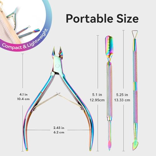 Makartt 3-Pack Rainbow Titanium Cuticle Nipper, Pusher Set - size: Rainbow Titanium-3pcs