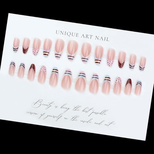 Medium Almond Press on Nails - Polka Dot, Striped - color: Color-30