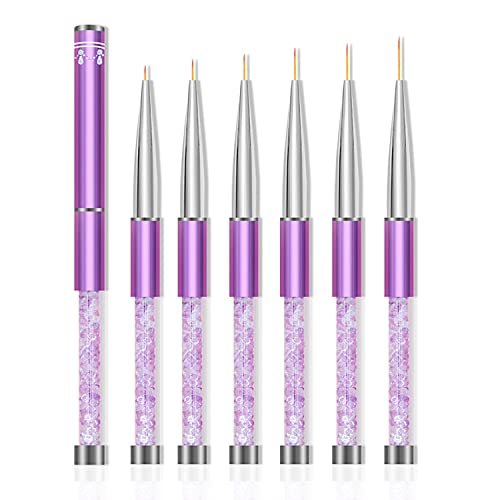 WOKOTO 6PCS Purple Nail Liner Brush For Nails Fine Line Nail Art Brushes 5mm 7mm 9mm 11mm 13mm 19mm Nail Polish Detail Brushes Painting Pens Gel Liner Brushes For Nail Art Detail Painting Brush