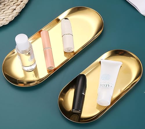 4 Pcs 9 Inch x 3.7 Inch Gold Stainless Steel Trinket Tray, 110g - color: Gold 4 Pcs, size: 9" x 3.7" x 2"