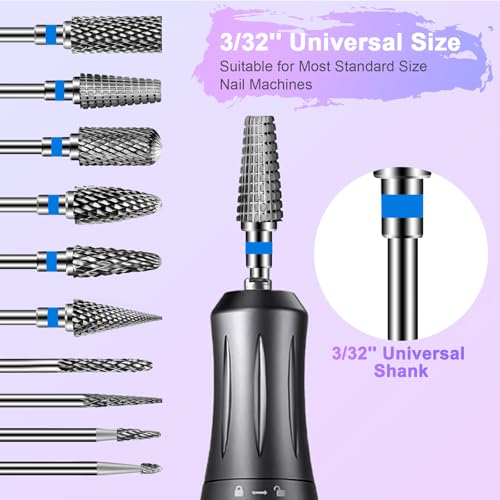 Diesisa 10Pcs Nail Drill Bits Set:Tungsten Carbide Nail Bits for Nail Drill - color: Medium-drill Bits
