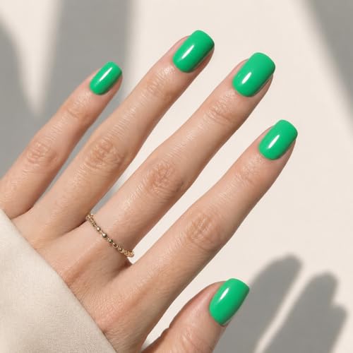 Green Press On Nails Square - Green Short Square Fake Nails - color: 6E - Fresh Green
