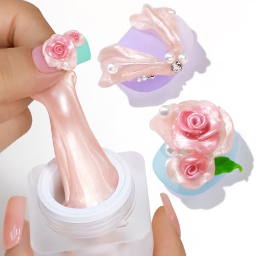 Double Rhythm 3D Nail Gel Pearl Solid Sculpting Gel for Nail Art Non-Sticky Hard for Building Carving Molding Extension Soak Off UV/LED Nail Art Salon Home DIY 0.5 Oz (Nude-Silk 02) - color: Nude