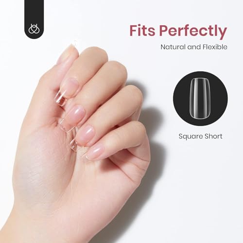 Beetles Gel Nail Tips, 500Pcs Short Square Gel Nail Tips - color: Short Square 500pcs (Clear)