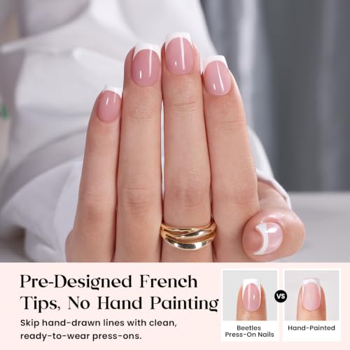 Beetles French Tip Press On Nails with Nail Glue, 150 Pcs Short Square - color: 1e - Tips & Glue - S