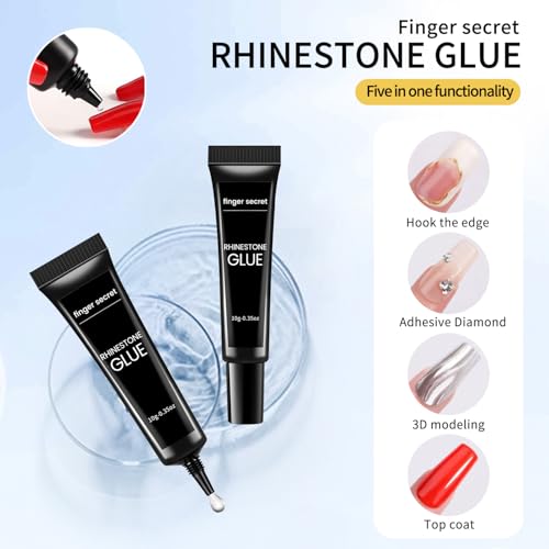 Rhinestone Glue 2-Pack – 10g Sculpting Gel + 17g Precision Filler Gel, UV/LED Nail Glue for 3D Nail Art, Nail Charms & Gap Filling, Not for Extension - color: F-Rhinestones glue set, (10g+17g)