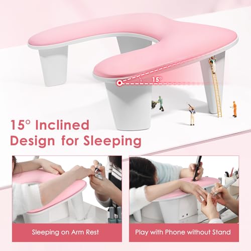 Big Arm Rest for Nails Tech, U-Shaped, for Acrylic Nails, Pink - color: 1nd Gen Pink