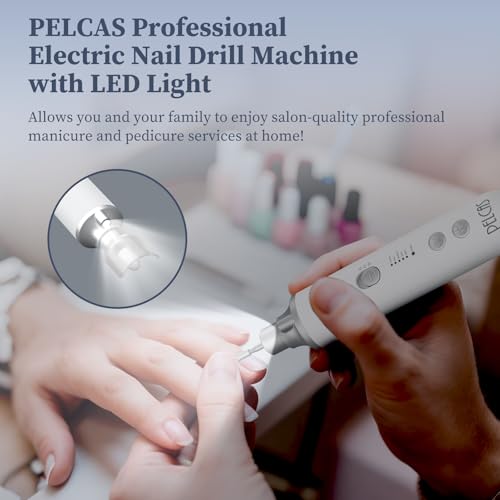 PELCAS Electric Nail Filer, Cordless Nail Drill with LED Light & 5 Speeds - color: Silver