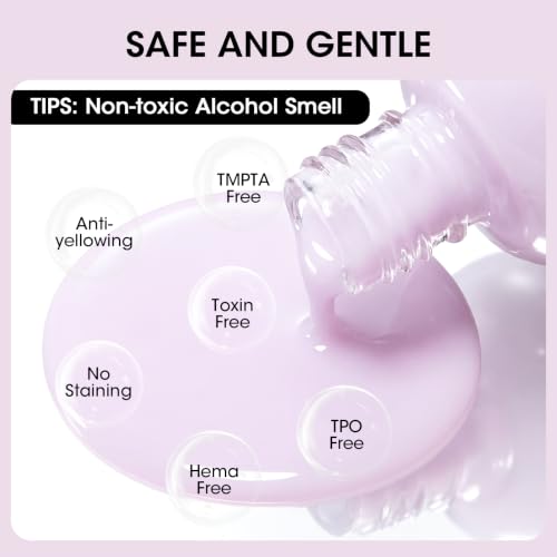 GELLEN Clear Nail Polish Ridge Filling Base Coat, No Light Needed,HEMA Free - color: Clear Lavender Purple Tint