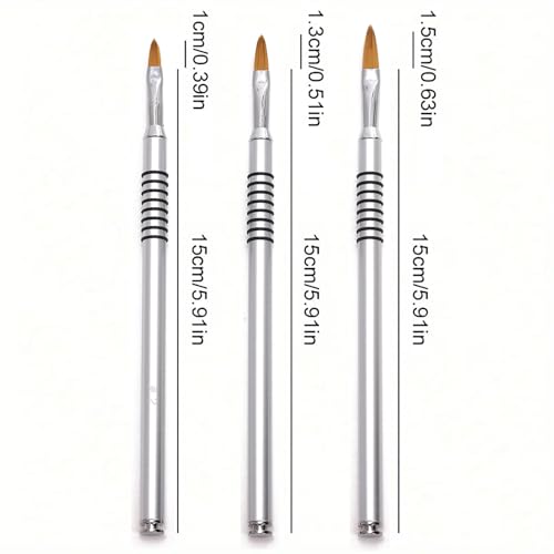 3Pcs Kolinsky 3D Nail Art Brush Set - Size 2/4/5#, Acrylic Nail Brush with Silver Metal Nonslip Grip Handle Polish Clean Up Manicure Sculpture Tools for Women Acrylic Application - color: Silver