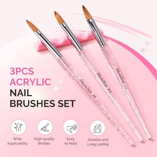 MelodySusie 3Pcs Acrylic Nail Brush Set,Sizes 8/10/14 - color: Transparent pink
