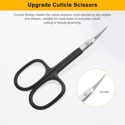 CGBE Curved Cuticle Scissors, Extra Fine Pointed Tip, for Russian Manicure - color: Black