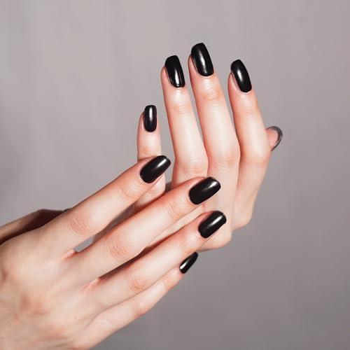 DANNI & TONI Semi Cured Gel Nail Strips Black (Obsidian) Gel Nail Polish Stickers Glossy Nail Wraps 28 Stickers - color: Obsidian