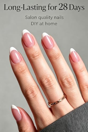 AzureBeauty Short Almond French Tip Press On Nails, Pink Base, 32 Pcs - color: A-Pink Base French